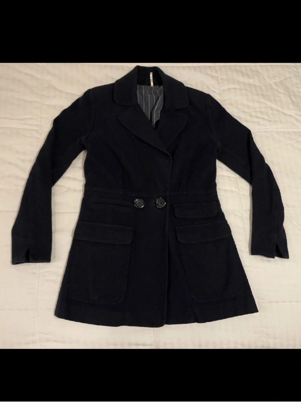 Free People Navy Blue Pea Coat Women XS Single Breasted Two Button Long Sleeve